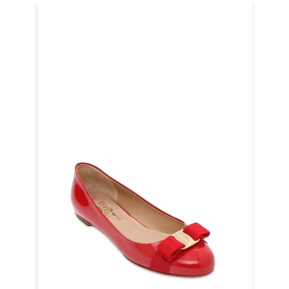 Salvatore Ferragamo Shoes Womens Size 9.5 Red Varina Patent Ballet Flats Italy - Picture 1 of 6